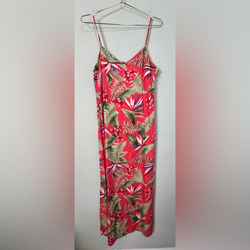 Vintage La Cabaña Mexican Hawaiian Pink Green Floral Rayon Maxi‎ Slip Dress Sz M